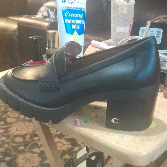 Black Chunky Heel Loafers - Picture 1 of 7